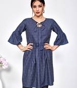 Navy-blue printed polyester short-kurtis