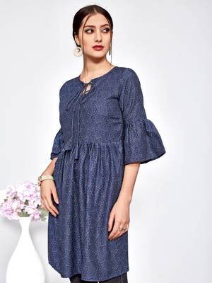 Navy-blue printed polyester short-kurtis 3