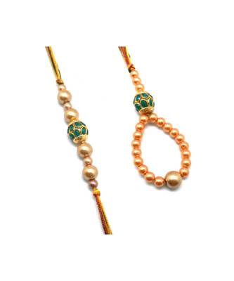 Multicolor Jewellery Designer Fancy Stylish Beautiful Rakhi 
Combo Rakhi Set For Bhaiya And Bhabhi 1