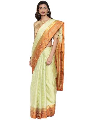 CLASSICATE from the house of The Chennai Silks Women's Green Kanjivaram Silk Saree With Running Blouse 1