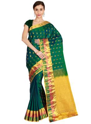 CLASSICATE from the house of The Chennai Silks Women's Dark Green  Kanjivaram Silk Saree With Running Blouse 1