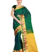 CLASSICATE from the house of The Chennai Silks Women's Dark Green  Kanjivaram Silk Saree With Running Blouse