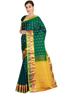 CLASSICATE from the house of The Chennai Silks Women's Dark Green  Kanjivaram Silk Saree With Running Blouse 2