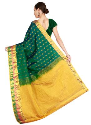 CLASSICATE from the house of The Chennai Silks Women's Dark Green  Kanjivaram Silk Saree With Running Blouse 3