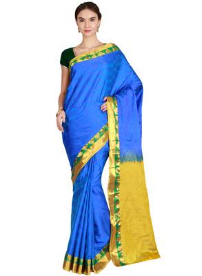 Royal Blue Faux Kanjivaram Silk Saree With Running Blouse 1