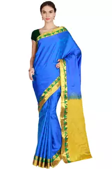 Royal Blue Faux Kanjivaram Silk Saree With Running Blouse