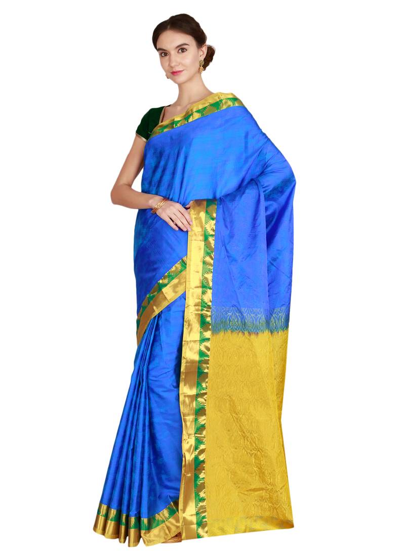 Royal Blue Faux Kanjivaram Silk Saree With Running Blouse
