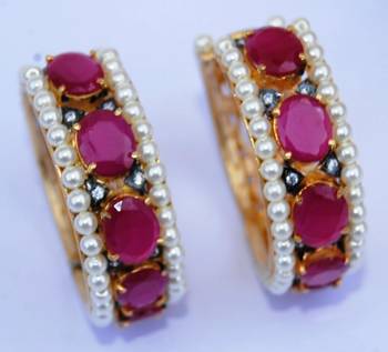 Ruby Studded Gold Hoop Earrings 1