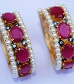 Ruby Studded Gold Hoop Earrings