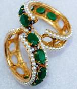 Emerald Studded Gold Hoop Earrings