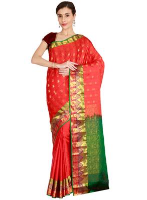 CLASSICATE from the house of The Chennai Silks Women's Red Kanjivaram Silk Saree With Running Blouse 1