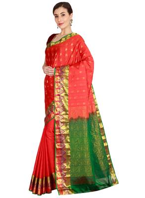 CLASSICATE from the house of The Chennai Silks Women's Red Kanjivaram Silk Saree With Running Blouse 2