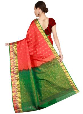 CLASSICATE from the house of The Chennai Silks Women's Red Kanjivaram Silk Saree With Running Blouse 3