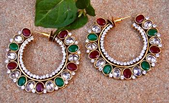 Red Green Big Hoop Glam Earrings 1