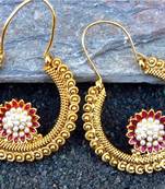 Antique Pearl Red Flower Chand Hoop Earrings