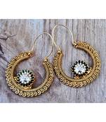 Antique Pearl Green Flower Chand Hoop Earrings