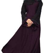 Justkartit Women'S Dark Purple Color Beads Work Abaya Burkha With Hijab Scarf