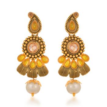 Yellow pearl danglers-drops 1