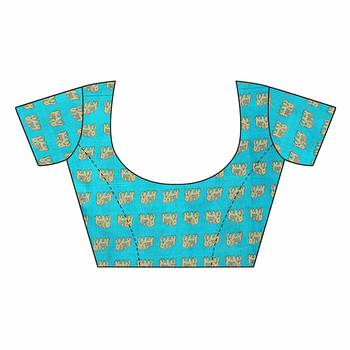 Turquoise and White Printed Mysore Art Silk Saree With Blouse 6