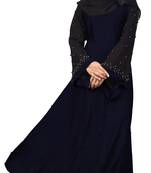 Justkartit Metallic Blue Color Beads Work Abaya Burkha With Dupatta 