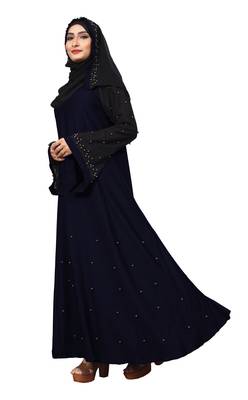 Justkartit Metallic Blue Color Beads Work Abaya Burkha With Dupatta  2