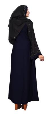 Justkartit Metallic Blue Color Beads Work Abaya Burkha With Dupatta  3