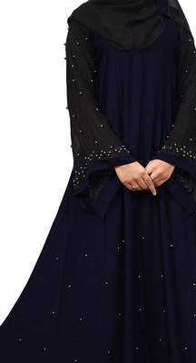 Justkartit Metallic Blue Color Beads Work Abaya Burkha With Dupatta  4