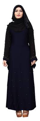 Justkartit Metallic Blue Color Beads Work Abaya Burkha With Dupatta  5