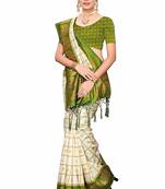 Mehandi Green and White Printed Mysore Art Silk Saree With Blouse