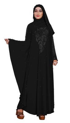 Justkartit Women'S Kaftan Style Black Beads Work Abaya Burkha With Dupatta 1
