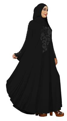 Justkartit Women'S Kaftan Style Black Beads Work Abaya Burkha With Dupatta 2