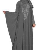 Justkartit Women'S Kaftan Style Silver Beads Work Grey Color Abaya Burkha With Dupatta