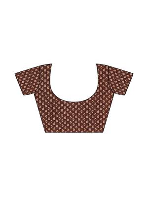 Brown Printed Poly Silk Saree With Blouse 5