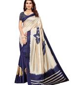 Beige Printed Poly Silk Saree With Blouse