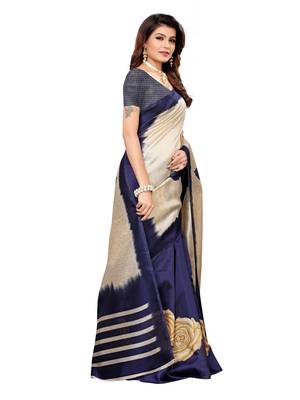 Beige Printed Poly Silk Saree With Blouse 3