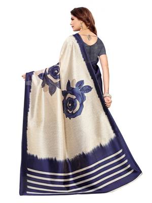 Beige Printed Poly Silk Saree With Blouse 4