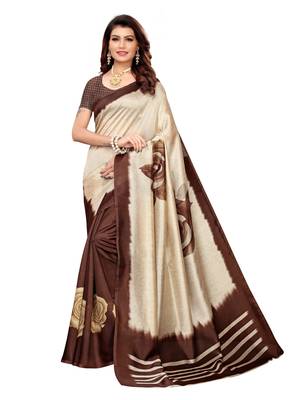 Red Printed Poly Silk Saree With Blouse 1