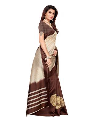 Red Printed Poly Silk Saree With Blouse 3