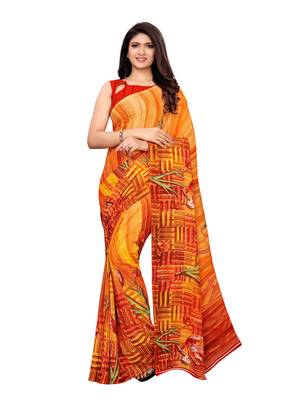 Yellow Printed Georgette Saree With Blouse 1