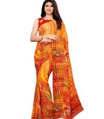 Yellow Printed Georgette Saree With Blouse