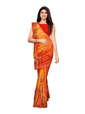Yellow Printed Georgette Saree With Blouse 2