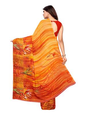 Yellow Printed Georgette Saree With Blouse 4