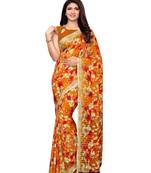 Yellow printed georgette saree with blouse