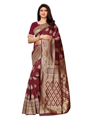 Maroon Woven Poly Silk Saree With Blouse 1