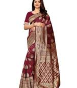 Maroon Woven Poly Silk Saree With Blouse