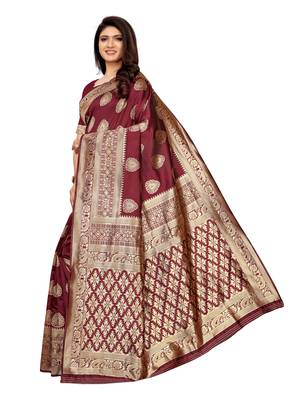 Maroon Woven Poly Silk Saree With Blouse 3