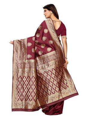 Maroon Woven Poly Silk Saree With Blouse 4