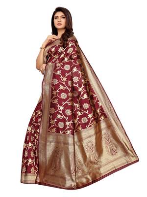 Maroon Woven Poly Silk Saree With Blouse 3