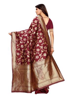 Maroon Woven Poly Silk Saree With Blouse 4