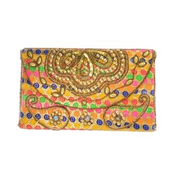 Womens Hand Embroidered Clutch With Sling Ribbon Multicolor 1
